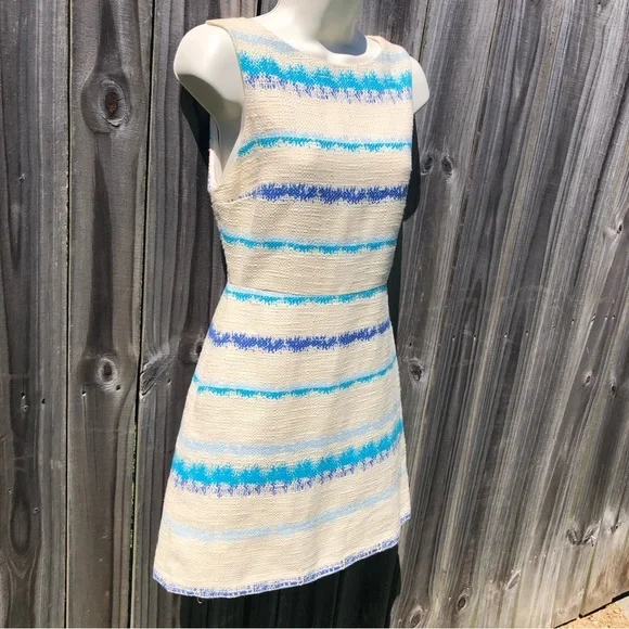 Alice + Olivia 2 Mini Dress Cream Blue Stripes Sleeveless Cut Out XS Everleigh - Picture 5 of 10